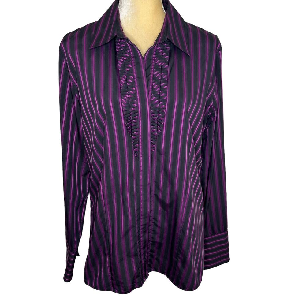 Paperwhite Purple Stripe Button Down Ruffle Shirt Top Size 14